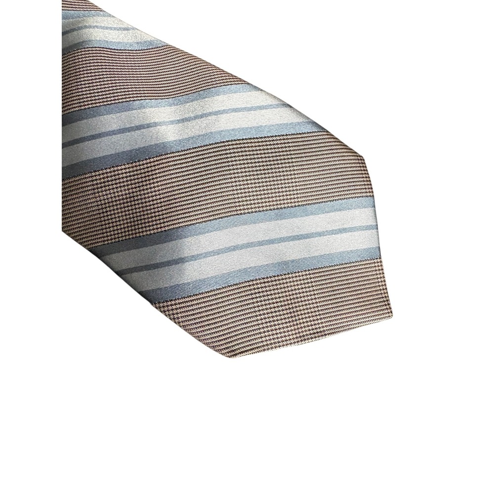 Ike Behar Newâ York Silk Tie Blue Brown Striped Classic Mens Necktie 59" x 3.5"